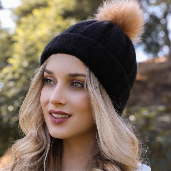 Accessories - BLACK soft knit ribbed pom pom beanie hat